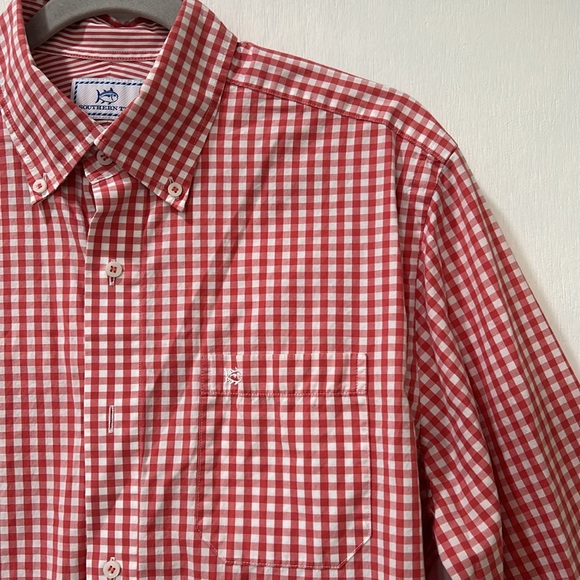SOUTHERN TIDE MENS BOTTOW DOWN COLLAR T-SHIRT LONG SLEEVE RED CLASSIC FIT Sz M - Picture 6 of 13